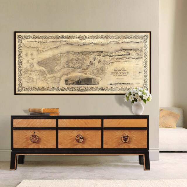 New York City Map, Manhattan Old Map With Illustrations, History Of Nyc, Showing Amsterdam At 1659, Antique Wall Decor - image 1