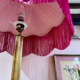 Handmade Leopard Print Velvet Lampshade, Hot Pink Fringe, Art Deco, Size 16 - thumbnail 2