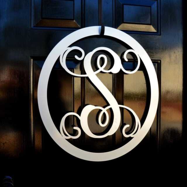 Oval Metal Monogram Letter, Door Hanger, Wall Art - image 1