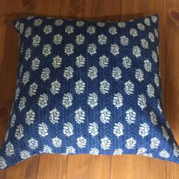 Handmade Indigo Block Print Cushion Cover 16x16 Cotton Pillow - thumbnail 2