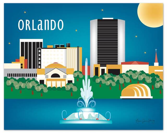 Orlando, Florida Print, Orlando Skyline, Travel Art Blue Fl Horizontal Print, Loose Petals Gift - Style E8-O-Orl - image 1