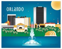 Orlando, Florida Print, Orlando Skyline, Travel Art Blue Fl Horizontal Print, Loose Petals Gift - Style E8-O-Orl - thumbnail 1