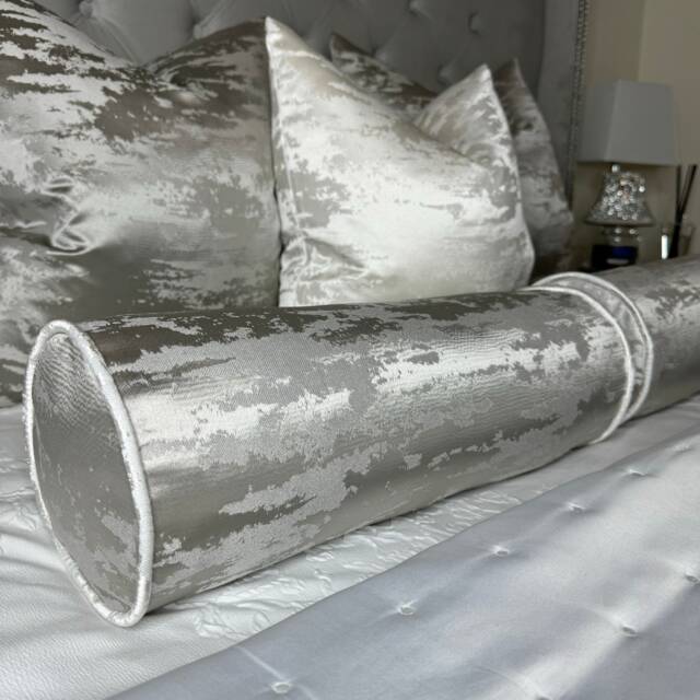 Luxury Bed Cushion , Absolutely Stunning Marble Design Pillow in Silvery Grey Mettalic Fabric Hailes Unique Design Bedding - image 1