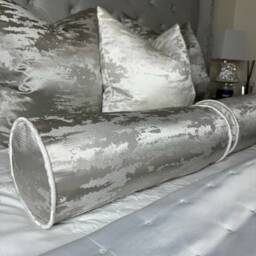 Luxury Bed Cushion , Absolutely Stunning Marble Design Pillow in Silvery Grey Mettalic Fabric Hailes Unique Design Bedding - thumbnail 1