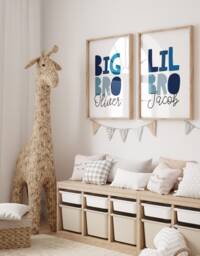 Set Of 2 Brother Prints, Playroom Blue, Boys Bedroom Decor, Sibling Brothers Wall Art, Prints - thumbnail 1