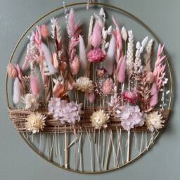 Sweet Pink & White Dried Flower Wall Decor - Nursery & Kids' Room Boho Floral Hoop Handmade Romantic Home Decoration - thumbnail 3