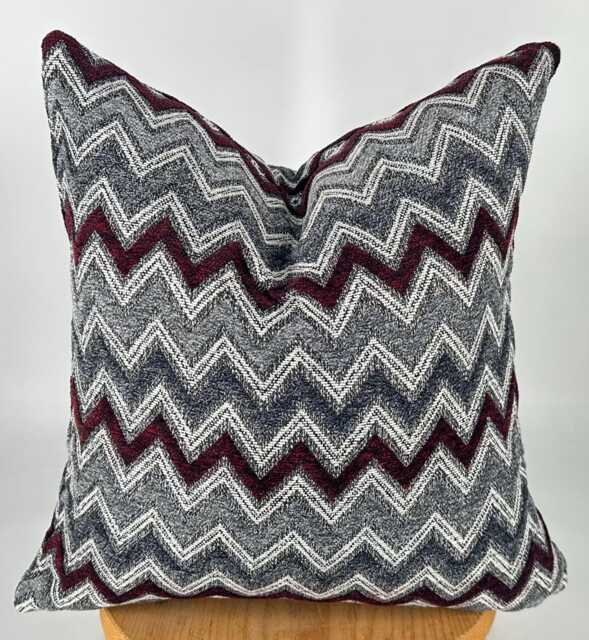Burgundy & Gray Chevron Pillowcase, Burgundy Pillow Cover, Fall Decor, Zig Zag Pillowcase, Textured Pillowcase, Housewarming Gift, 20x20 - image 1