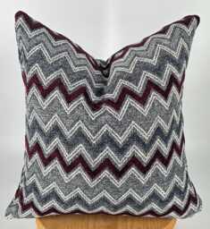 Burgundy & Gray Chevron Pillowcase, Burgundy Pillow Cover, Fall Decor, Zig Zag Pillowcase, Textured Pillowcase, Housewarming Gift, 20x20 - thumbnail 1