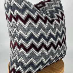 Burgundy & Gray Chevron Pillowcase, Burgundy Pillow Cover, Fall Decor, Zig Zag Pillowcase, Textured Pillowcase, Housewarming Gift, 20x20 - thumbnail 3