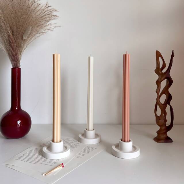 Handmade Ribbed Taper Candle Pastel Unscented Dinner Candle - image 1