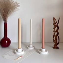 Handmade Ribbed Taper Candle Pastel Unscented Dinner Candle - thumbnail 1