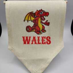 Cartoon Welsh Dragon Cymru Wales Banner Flag, Linen Wall Art, Stocking Filler, Room Decor, Hanging Kid's Children's Decor - thumbnail 2