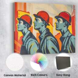 Retro Industrial Construction Workers Graphic Illustration Canvas Wall Art Print Decor Picture Ready To Hang - thumbnail 2