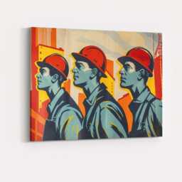 Retro Industrial Construction Workers Graphic Illustration Canvas Wall Art Print Decor Picture Ready To Hang - thumbnail 4