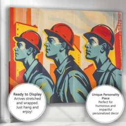 Retro Industrial Construction Workers Graphic Illustration Canvas Wall Art Print Decor Picture Ready To Hang - thumbnail 3