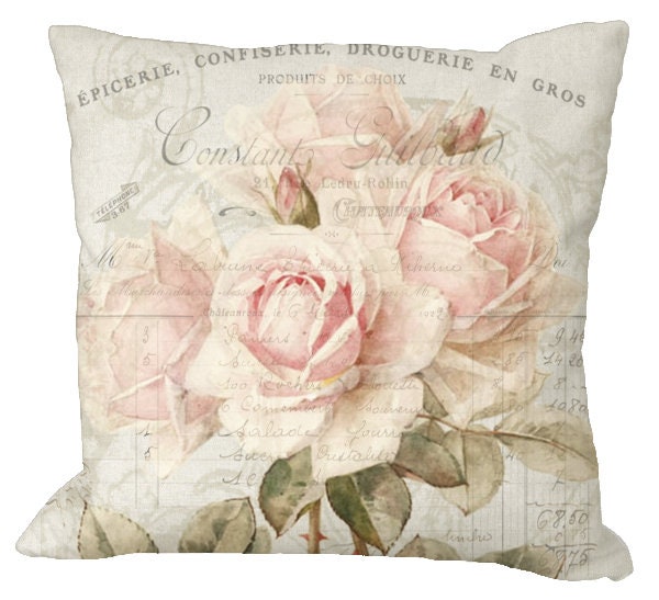 Romantic Shabby & Chic Faded Pale Pink Roses in 22x22 Natural Cotton