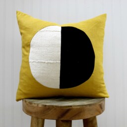 Black & White Mud Cloth Mustard Yellow Linen Pillow Cover/Various Sizes Artisan Made African Natural Dyes Loom Woven Ethically Sourced - thumbnail 2