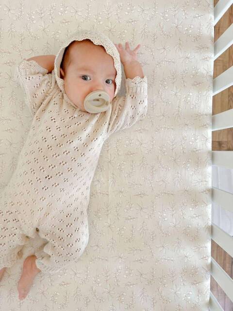 Organic Cotton Crib Sheet Taupe Leaves, Neutral Nursery Bedding - image 1