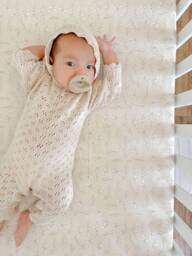 Organic Cotton Crib Sheet Taupe Leaves, Neutral Nursery Bedding