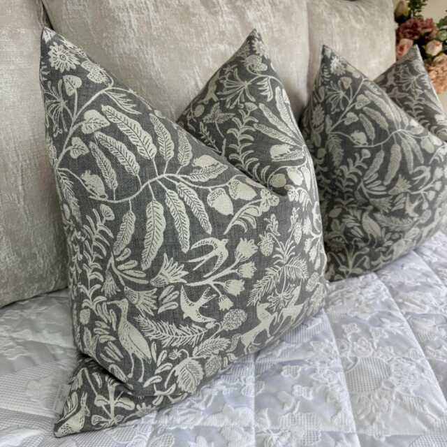 Woodland Print Cushion Cover, Designer John Lewis Fabric - Double Sided Throw Pillow Cover in Storm Grey - image 1