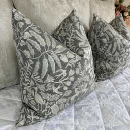 Woodland Print Cushion Cover, Designer John Lewis Fabric - Double Sided Throw Pillow Cover in Storm Grey - thumbnail 1