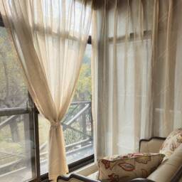 Linen Sheer Curtain, Farmhouse Light Filtering Drapes For Bedroom , Rod Pocket - thumbnail 1