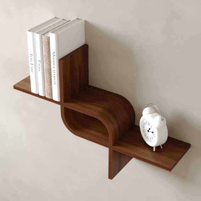Floating Wall Mounted Shelf From Wood, Decorative Geometric Wooden Shelves, Unique Wall Hanging Display, Walnut Rack - image 1