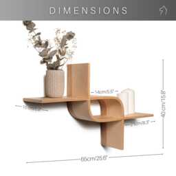 Floating Wall Mounted Shelf From Wood, Decorative Geometric Wooden Shelves, Unique Wall Hanging Display, Walnut Rack - thumbnail 3