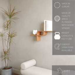 Floating Wall Mounted Shelf From Wood, Decorative Geometric Wooden Shelves, Unique Wall Hanging Display, Walnut Rack - thumbnail 2