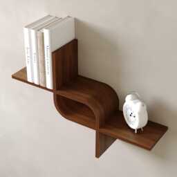 Floating Wall Mounted Shelf From Wood, Decorative Geometric Wooden Shelves, Unique Wall Hanging Display, Walnut Rack - thumbnail 1