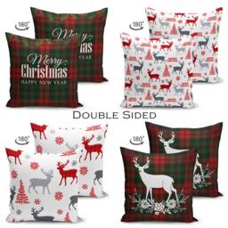 Suede Christmas Cushion Cover With Plaid Pattern - Xmas Reindeers & Flowers Double Sided Printed Soft Fabric, Multi-Sizes, Oeko-Tex?? - thumbnail 2