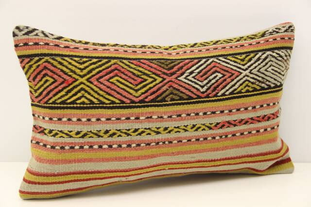 Turkish Kilim Lumbar Pillow Cover, Wool & Cotton - 12x20 Inch - image 1