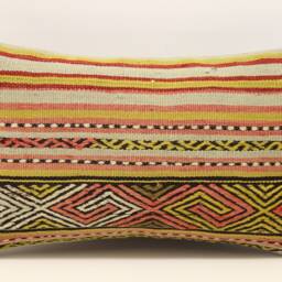 Turkish Kilim Lumbar Pillow Cover, Wool & Cotton - 12x20 Inch - thumbnail 2