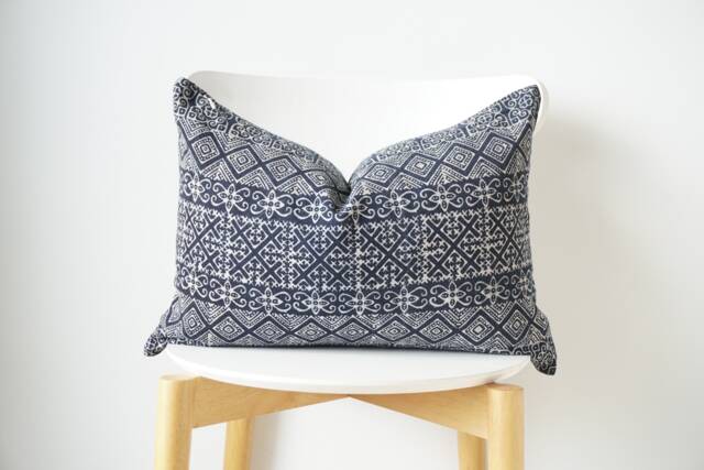 Indigo Neutral Tribal Hemp Hand Woven Natural Dye Color Lumbar Pillow Cover - image 1