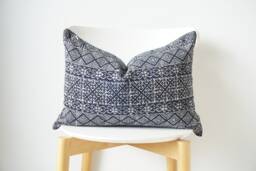 Indigo Neutral Tribal Hemp Hand Woven Natural Dye Color Lumbar Pillow Cover - thumbnail 1