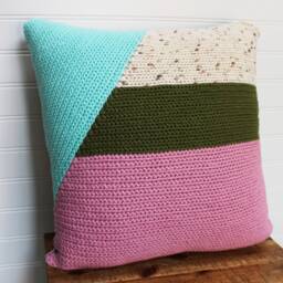 Crochet Throw Pillow/Cotton/Olive, Cream, Pink, Natural/16x16, Decorative Accent Pillow, Living Room, Bedroom, Nursery - thumbnail 2