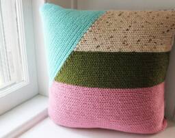 Crochet Throw Pillow/Cotton/Olive, Cream, Pink, Natural/16x16, Decorative Accent Pillow, Living Room, Bedroom, Nursery - thumbnail 1