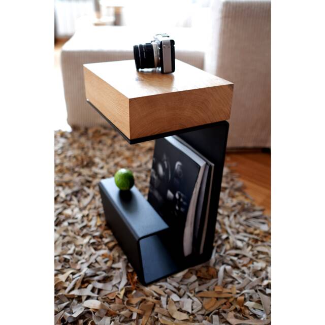 Oak Wood End Table Modern Nightstand With Book Storage - image 1