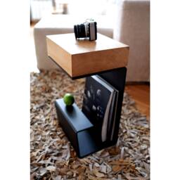 Oak Wood End Table Modern Nightstand With Book Storage - thumbnail 1