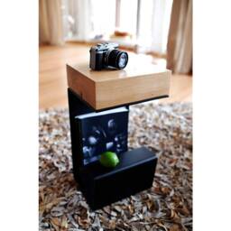 Oak Wood End Table Modern Nightstand With Book Storage - thumbnail 3