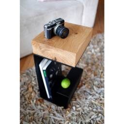 Oak Wood End Table Modern Nightstand With Book Storage - thumbnail 2