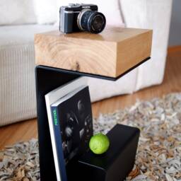 Oak Wood End Table Modern Nightstand With Book Storage - thumbnail 4
