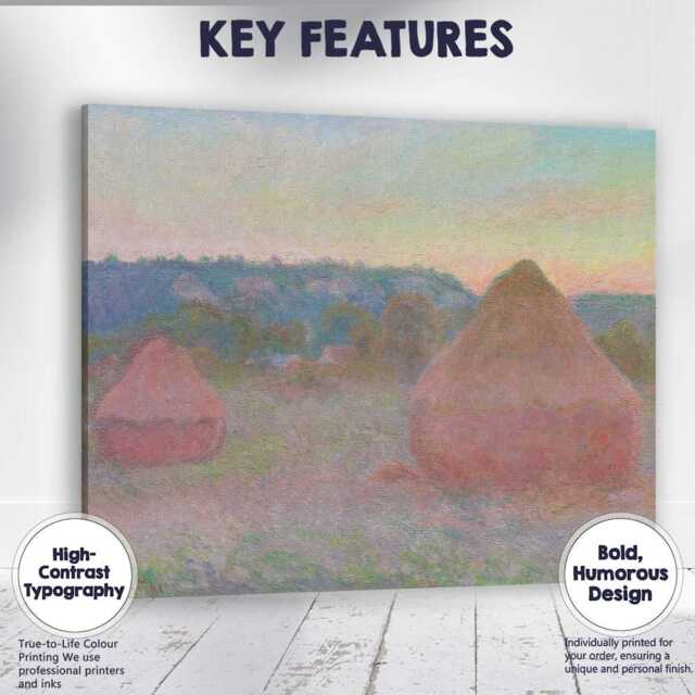 Pastel Haystacks At Dusk Impressionist Rural Farm Landscape Canvas Wall Art Print Decor Picture Ready To Hang - image 1