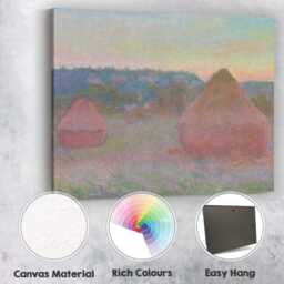 Pastel Haystacks At Dusk Impressionist Rural Farm Landscape Canvas Wall Art Print Decor Picture Ready To Hang - thumbnail 2
