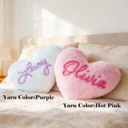 Personalized Heart Pillow Mother's Day Gift For Mom , Custom Yarn Name Cushion - thumbnail 2