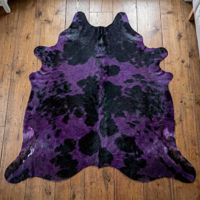 Purple Black Cowhide Rug - Genuine Dyed Hair-On Leather Area - image 1
