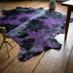 Purple Black Cowhide Rug - Genuine Dyed Hair-On Leather Area - thumbnail 4