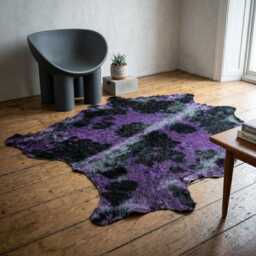 Purple Black Cowhide Rug - Genuine Dyed Hair-On Leather Area - thumbnail 2