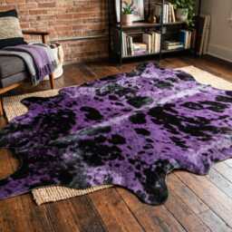 Purple Black Cowhide Rug - Genuine Dyed Hair-On Leather Area - thumbnail 3