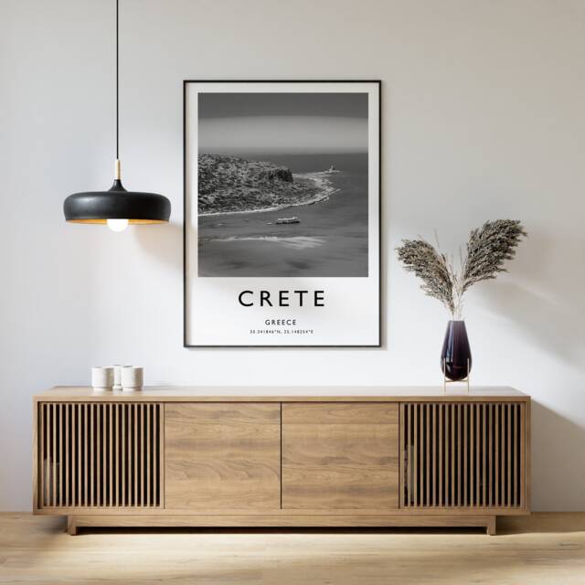 Crete Travel Poster Black & White Photographic Art Print - image 1